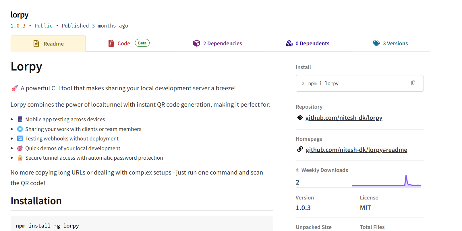 Lorpy - npm Package for Local Dev Sharing